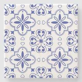 Porta-copo De Pedra Azulejo Branco Azulejo Azul-Mediterrânico moderno