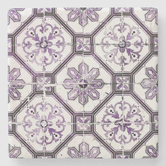 Porta-copo De Pedra Azulejo de colheita roxo e branco