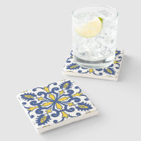 Azulejo Decorativo Português Clássico Amarelo Azul