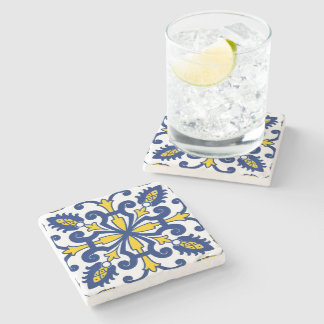 Porta-copo De Pedra Azulejo Decorativo Português Clássico Amarelo Azul