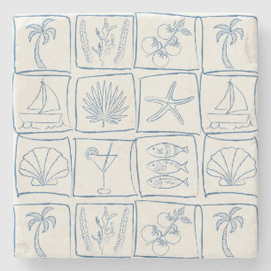 Porta-copo De Pedra Azulejo Falso de Linho Desenhado à Mão Mediterrâne