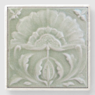 Porta-copo De Pedra Azulejo flor art nouveau jugendstil cinza verde