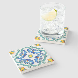 Porta-copo De Pedra Azulejo Floral Mosaico Espanhol Maiolica