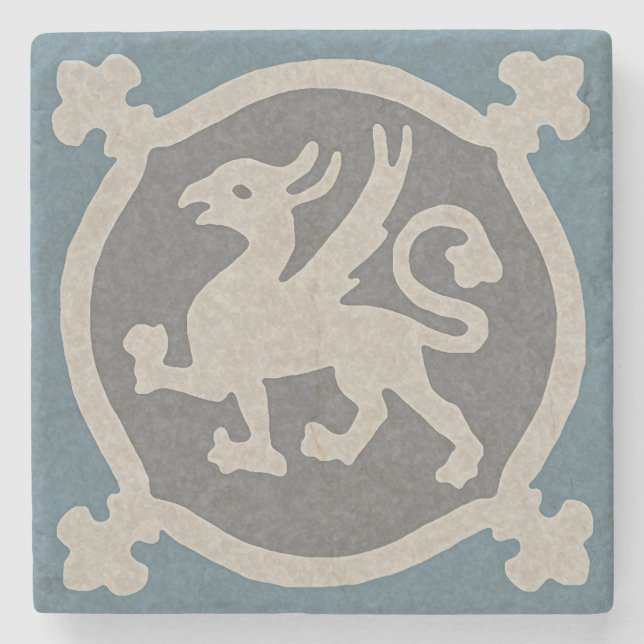 Porta-copo De Pedra Azulejo Griffin medieval (Frente)