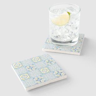 Porta-copo De Pedra Azulejo Italiano Mediterrâneo Azul e Amarelo