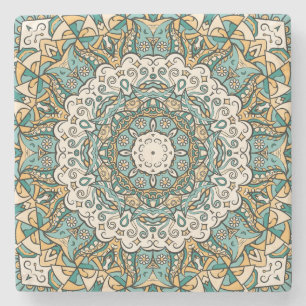 Porta-copo De Pedra Azulejo Mehndi Colorido Tracery Perfeito