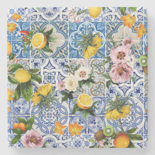 Porta-copo De Pedra azulejos de estilo siciliano com flores e limão