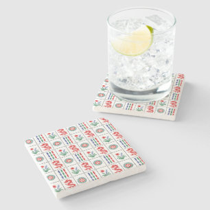 Porta-copo De Pedra Azulejos de Mahjong #4 Vermelho Verde Azul Branco