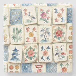 Porta-copo De Pedra Azulejos de Mahjong Chinoiserie Flores Aquarela Pá
