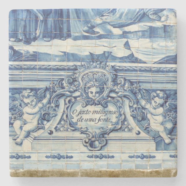 Porta-copo De Pedra Azulejos de paredes brancas e azuis portuguesas co (Frente)