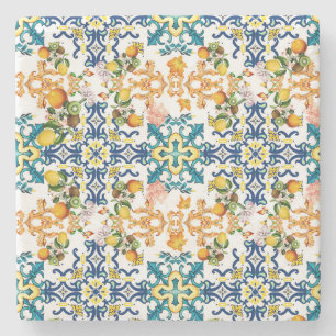 Porta-copo De Pedra Azulejos de vintagem portugueses, kiwi e limão