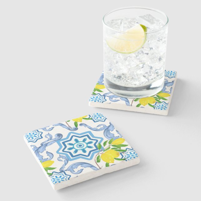 Porta-copo De Pedra Azulejos mediterrânicos, majolica, estilo Sicilian (Lateral)