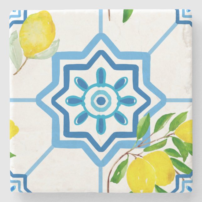 Porta-copo De Pedra Azulejos mediterrânicos, majolica, estilo Sicilian (Frente)
