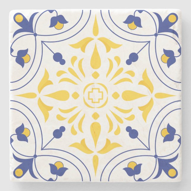 Porta-copo De Pedra Azure Bloom Cross Yellow (Frente)