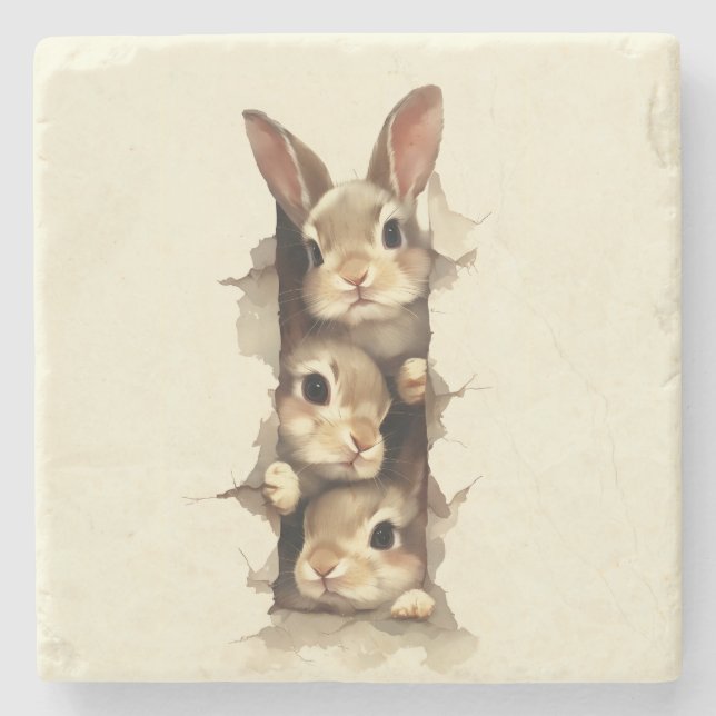 Porta-copo De Pedra B3 Three Bunnies 3D Illusion  (Frente)