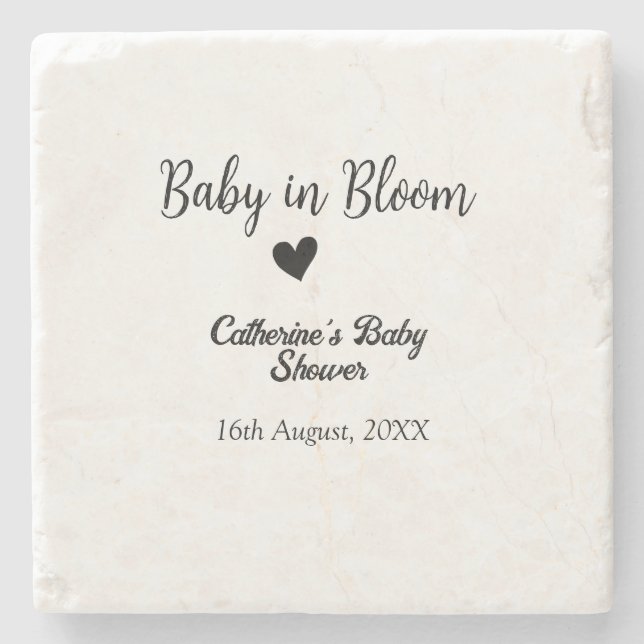 Porta-copo De Pedra Baby in bloom baby shower simple black heart date (Frente)