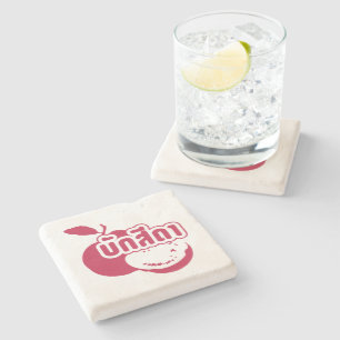 Porta-copo De Pedra Bak Sida Farang escrito em tailandês Isaan Dialect