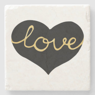Porta-copo De Pedra Balcão de Pedra Coração de Amor Preto e Dourado