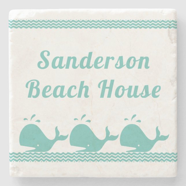 Porta-copo De Pedra Baleia Azul-Ártico e Ondas Azul-Branco (Frente)