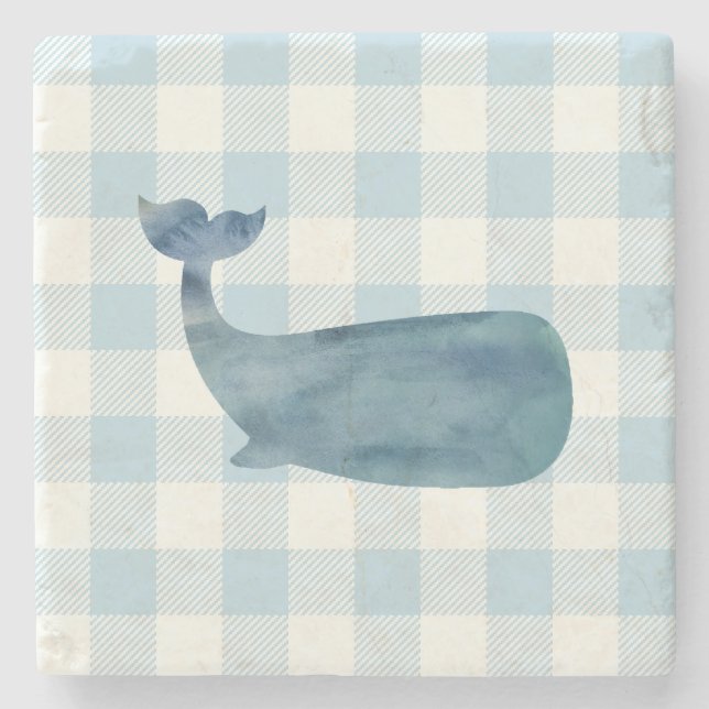 Porta-copo De Pedra Baleia Azul Gingham Check Coaster (Frente)
