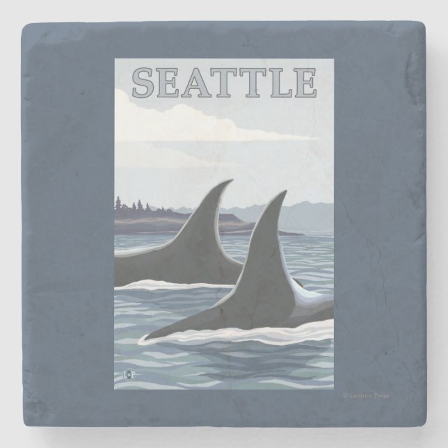 Porta-copo De Pedra Baleias #1 da orca - Seattle, Washington (Frente)