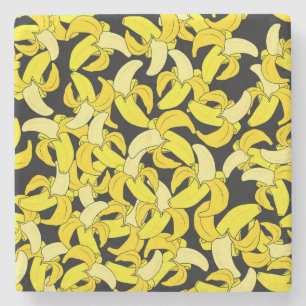 Porta-copo De Pedra Bananas Amarelas Vintage: Fundo Negro