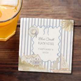 Porta-copo De Pedra Bandas Azuis Costeiras da Casa da Praia