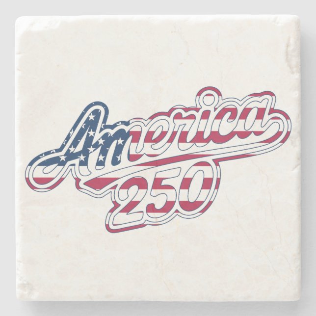 Porta-copo De Pedra Bandeira da América 250 Script Semiquincentenário  (Frente)