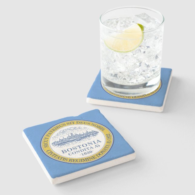 Porta-copo De Pedra Bandeira da Cidade de Boston (Massachusetts) (Lateral)