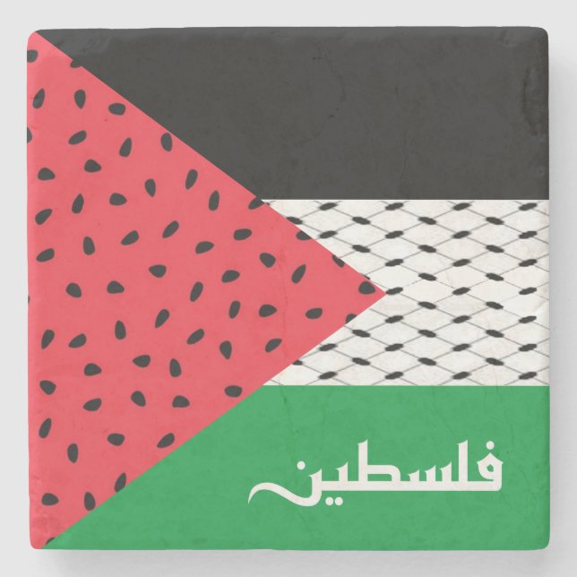Porta-copo De Pedra Bandeira da Palestina (Frente)