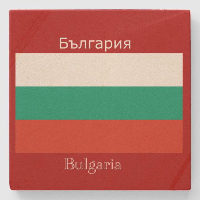 Porta-copo De Pedra Bandeira de Bulgária no fundo vermelho (Frente)