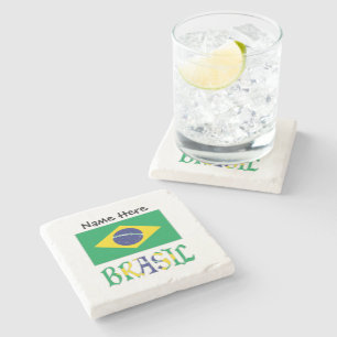 Porta-copo De Pedra Bandeira do Brasil e Brasil Come o Nome