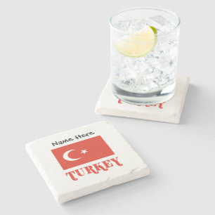 Porta-copo De Pedra Bandeira Turca da Turquia Personalizada
