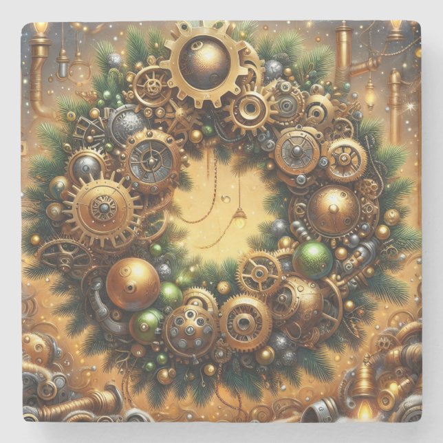 Porta-copo De Pedra Bandeja de Natal Steampunk (Frente)