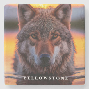 Porta-copo De Pedra Bandeja de Pedra de Mármore-Lobo de Yellowstone