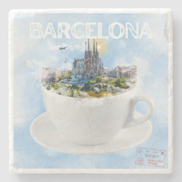 Porta-copo De Pedra Barcelona em um Teacup - Sagrada Familia Skyline