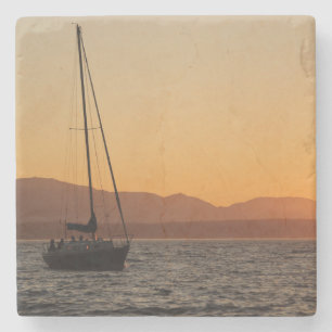 Porta-copo De Pedra Barco à Vela ao Pôr do Sol no Puget Sound