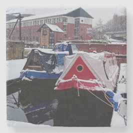 Porta-copo De Pedra Barco azul e vermelho