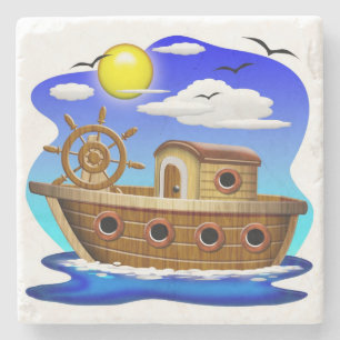 Porta-copo De Pedra Barco de Pesca Cartoon