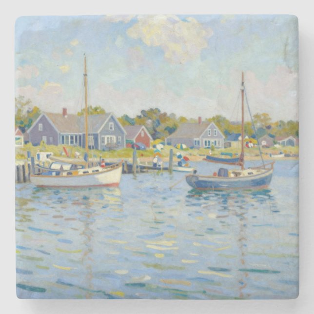 Porta-copo De Pedra Barcos à vela Impressionismo Nova Inglaterra (Frente)