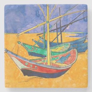 Porta-copo De Pedra Barcos de Van Gogh Impressionismo Praia