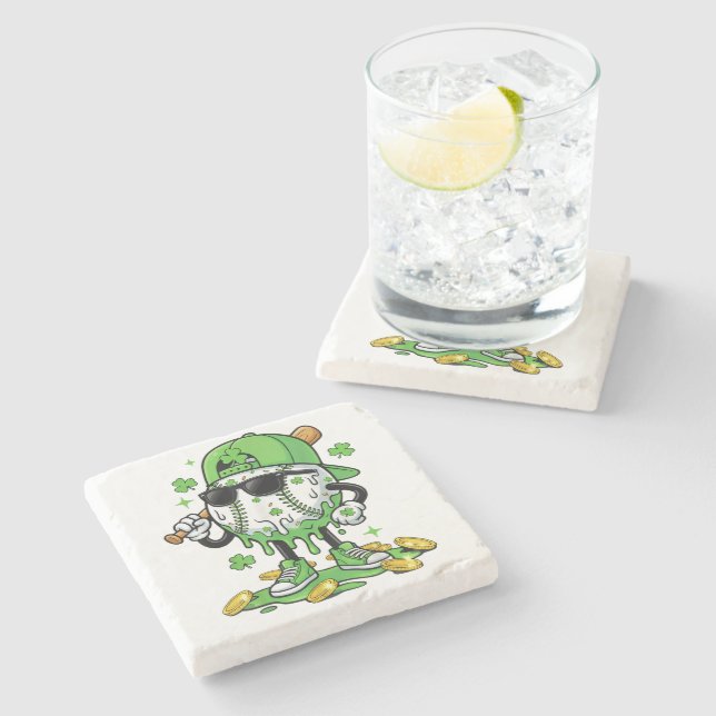 Porta-copo De Pedra Baseball Drip Ice Cream St Patricks Day (Lateral)