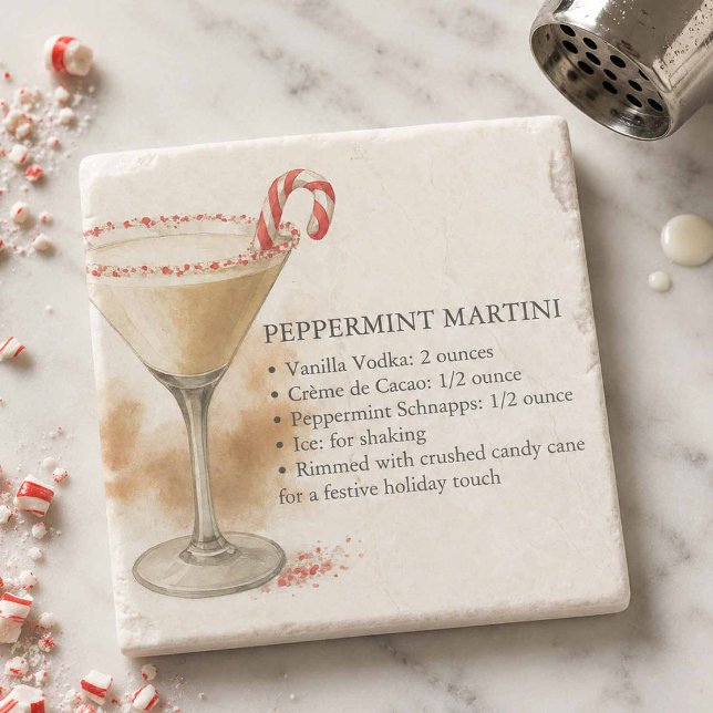 Porta-copo De Pedra Bases para Bebidas de Natal (Christmas liquor coaster designed with a peppermint martini recipe by Do Tell A Belle)