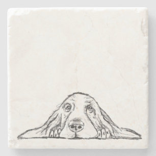 Porta-copo De Pedra basset hound preto branco simples olhos de cachorr