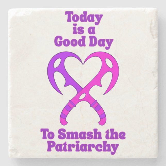 Porta-copo De Pedra Bat’leth Heart - Smash the Patriarchy (Frente)