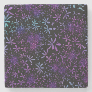 Porta-copo De Pedra Batik Floral Púrpura-Retro