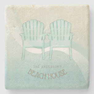 Porta-copo De Pedra Beach House Adirondack Chairs Aqua Blue ID623