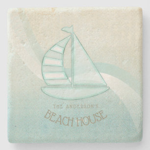 Porta-copo De Pedra Beach House NMaritime boat Aqua Blue ID623