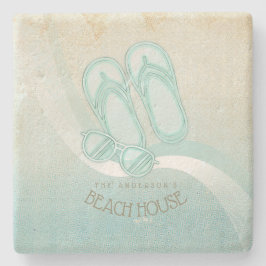 Porta-copo De Pedra Beach House Óculos de sol e Chinelos Aqua ID623