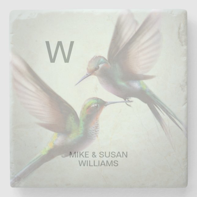 Porta-copo De Pedra Beija-flor Adicionar Nome Monograma (Frente)